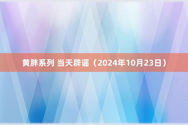 黄胖系列 当天辟谣（2024年10月23日）