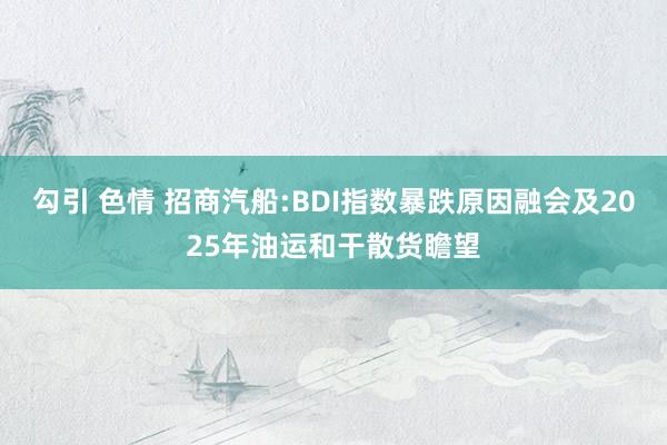 勾引 色情 招商汽船:BDI指数暴跌原因融会及2025年油运和干散货瞻望